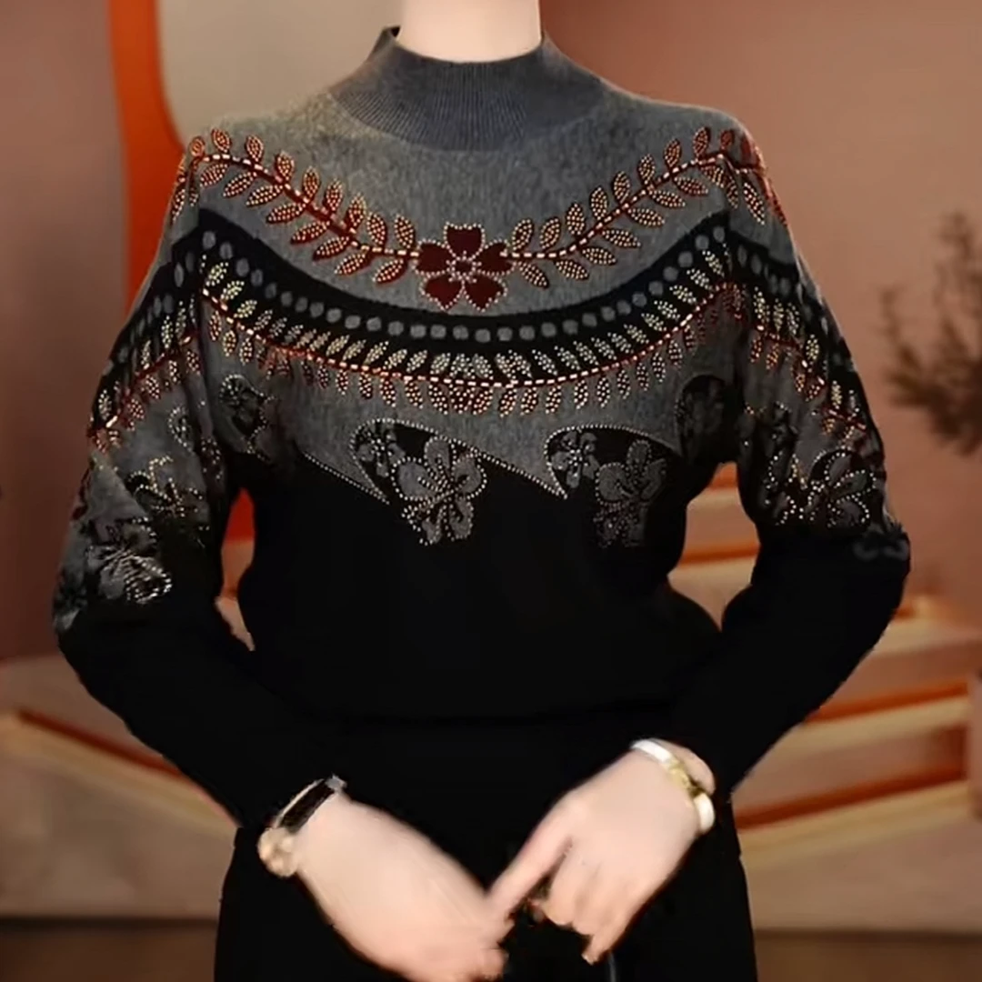 冬季减龄显瘦宽松百搭针织衫时尚妈妈装长袖潮流打底韩版高档毛衣