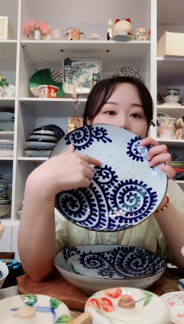 陶瓷粗陶章鱼唐草大盘23cm
