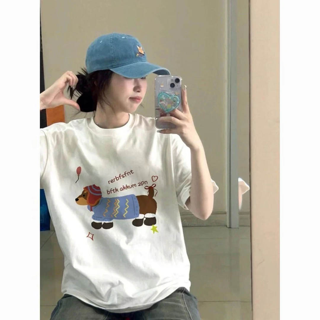 NASA夏季T恤男女同款薄款短袖上衣情侣潮流百搭休闲针织印花