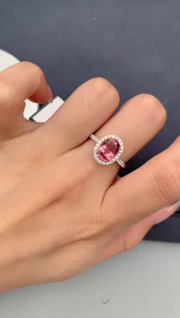 18K金镶嵌戒指碧玺2ct 粉碧玺戒指FA