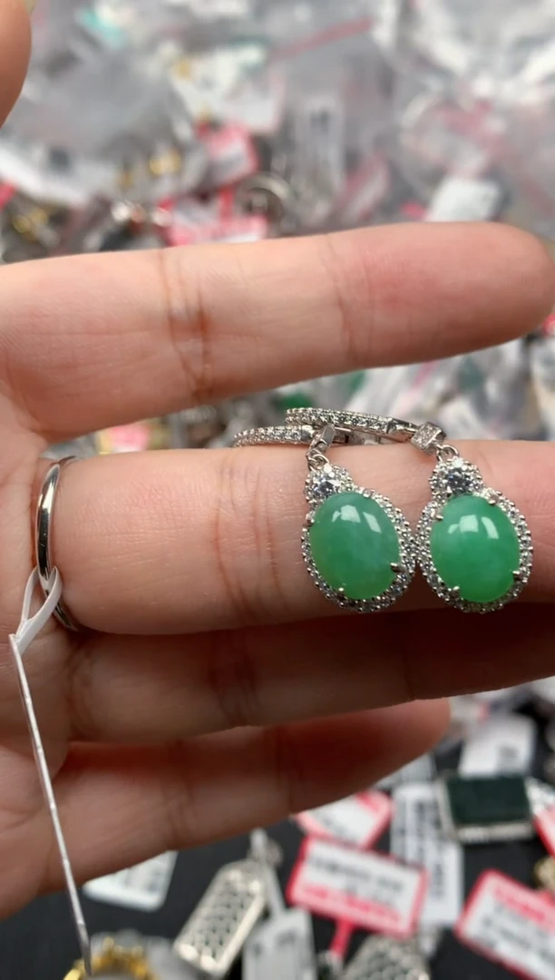 翡翠戒指银S925镶嵌天然A货缅甸翡翠