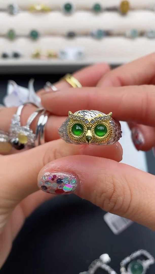 银S925镶嵌戒指翡翠44444444+4