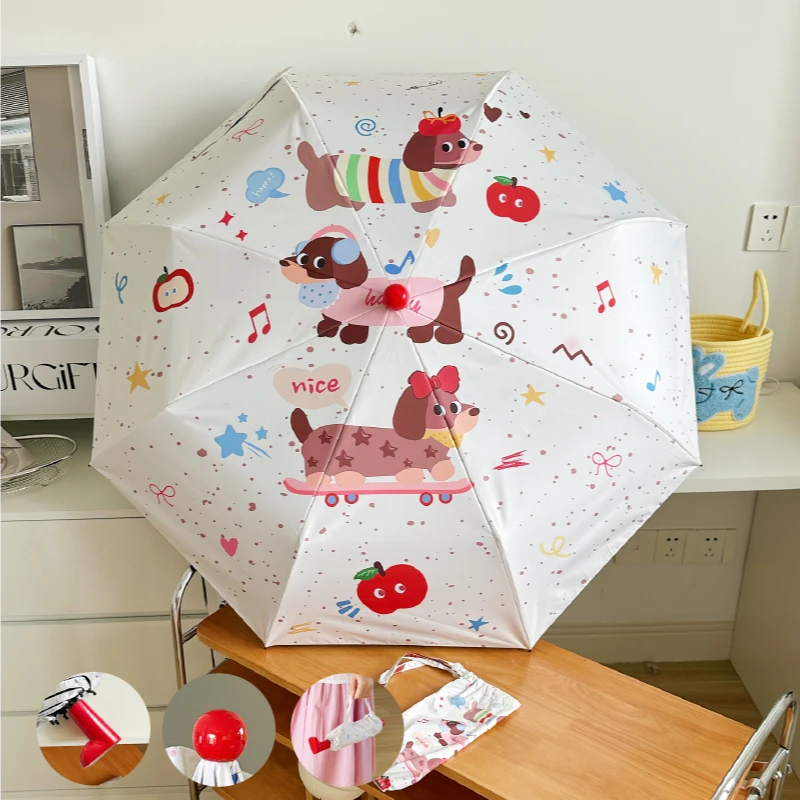 飞恋红靴子红鼻子可爱卡通晴雨两用便携折叠黑胶防晒防紫外线雨伞