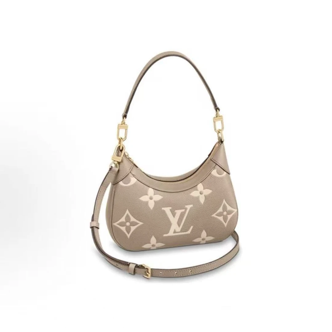 99新 LouisVuitton/路易威登 BOULOGNE大象灰老花荔枝牛皮牛角包