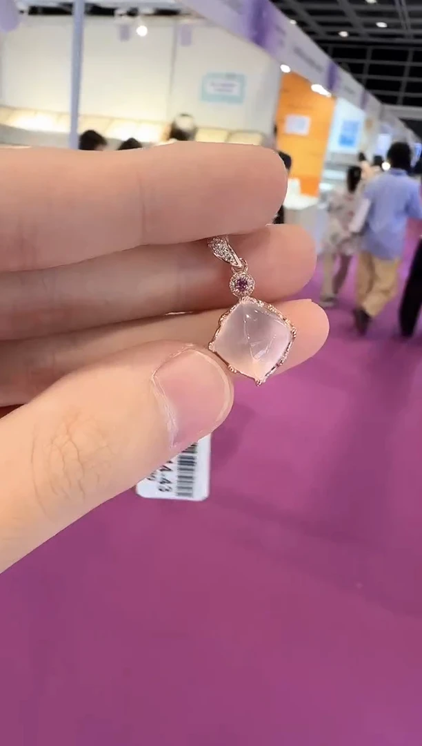 颈饰银S925镶嵌芙蓉石11mm星光粉水晶