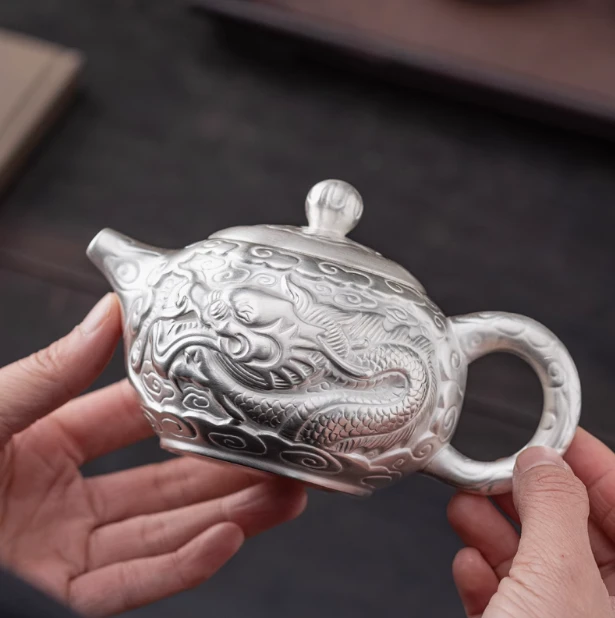 【壶龙腾盛世】中式西施壶手工高档浮雕茶壶鎏银轻奢送礼功夫茶壶