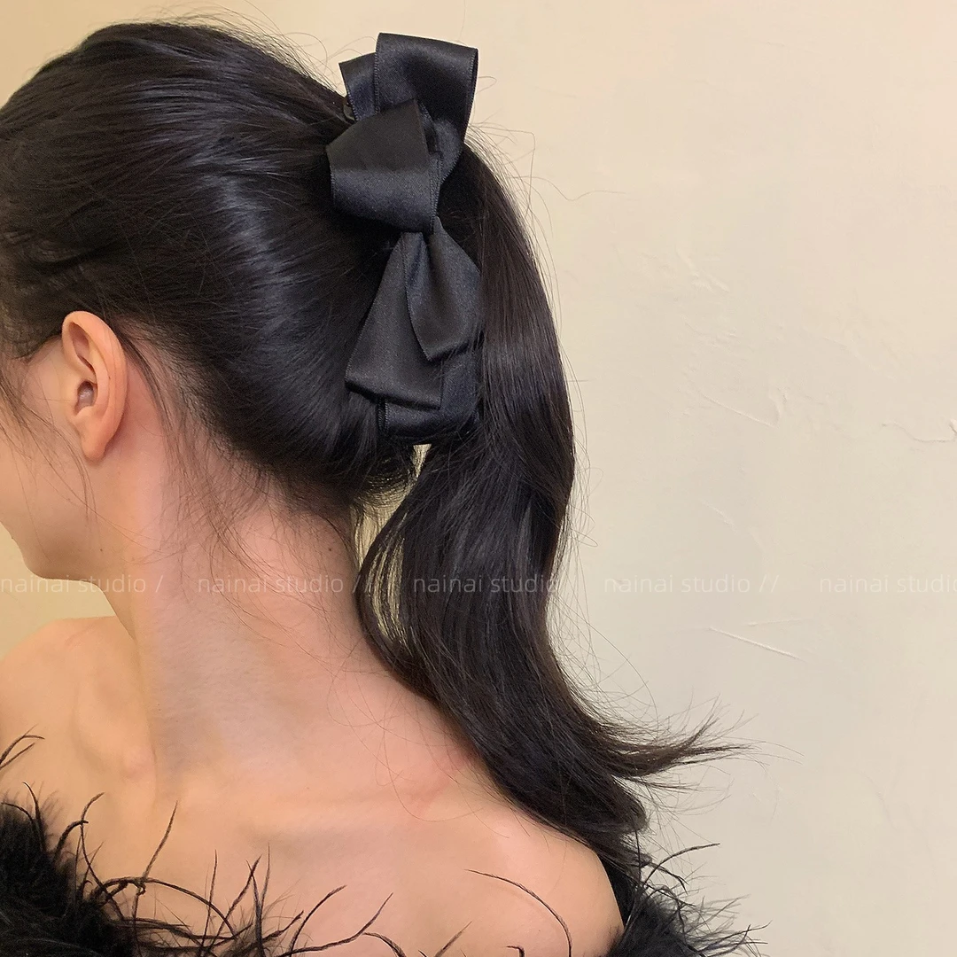 缎面蝴蝶结香蕉夹~复古法式黑色高级感后脑勺扭扭夹发量多竖夹女