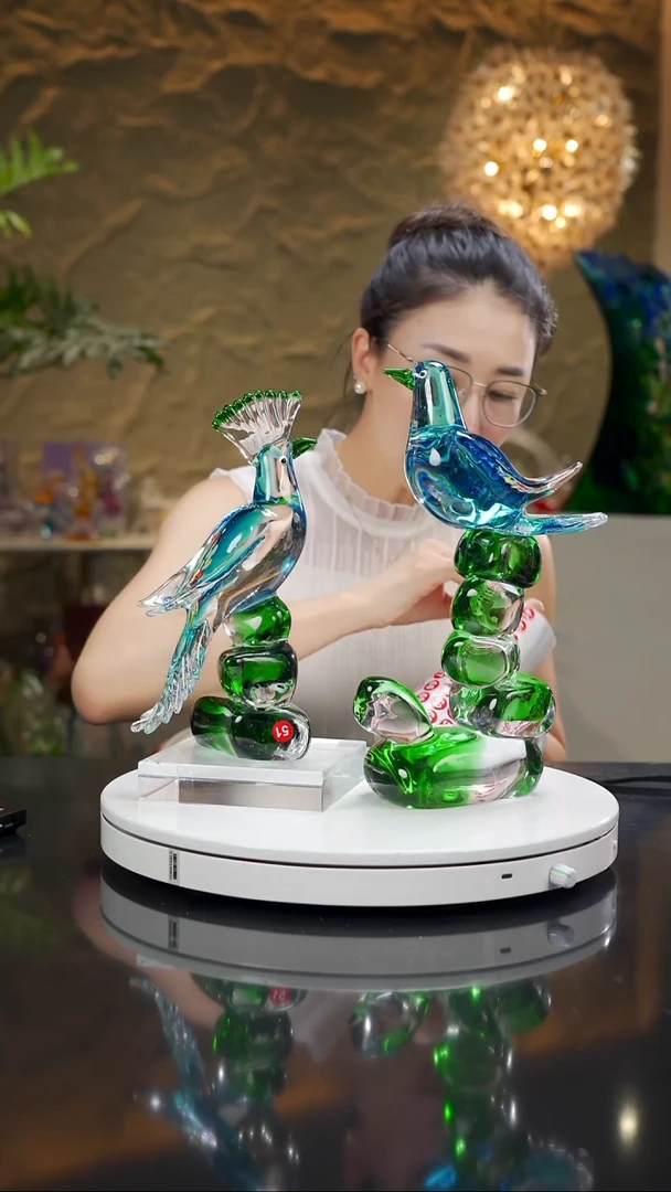 手工艺品琉璃啦*宝石蓝小鸟摆件一对51+52号