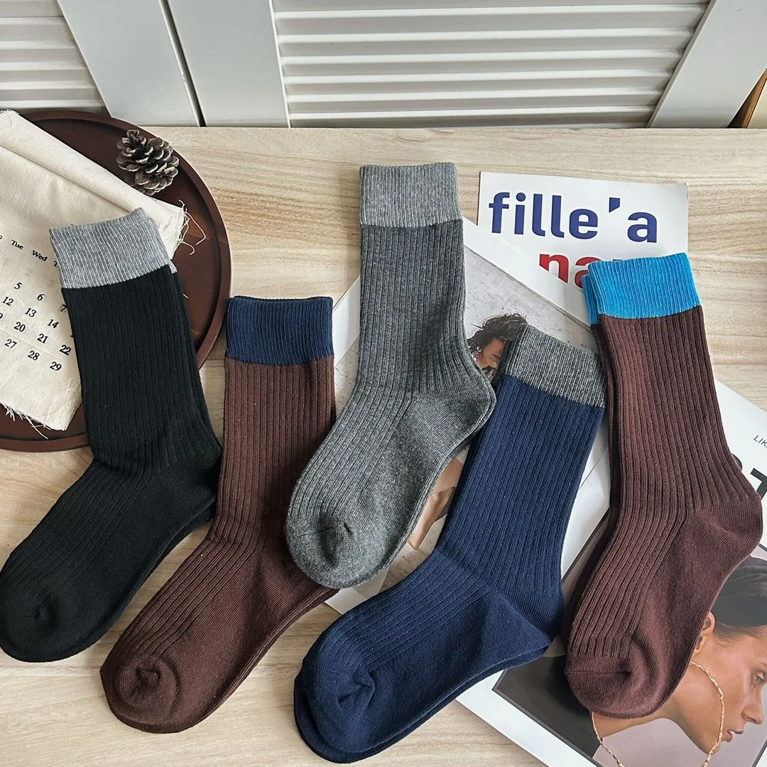 秋冬款独立包装拼色中筒袜W2021