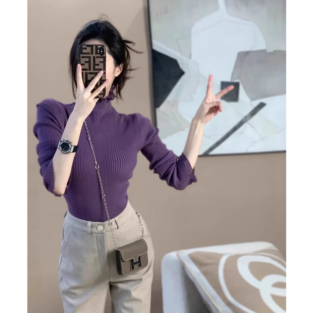 【现货】高领打底衫女2025早春高级感修身显瘦小个子内搭针织衫上衣