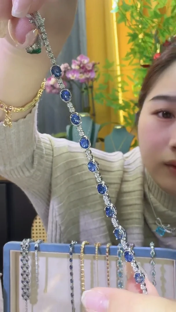 手链蓝宝石银S925镶嵌皇家蓝宝石手链