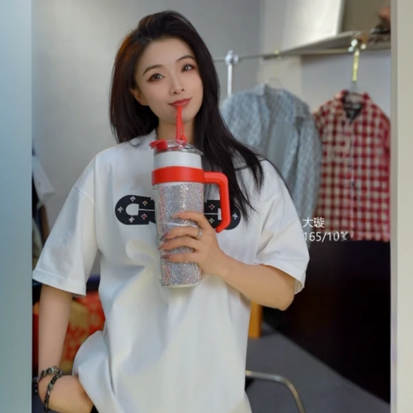 【旋哥专属】55002新款男女340G高克重【镂空彩钻款短袖】