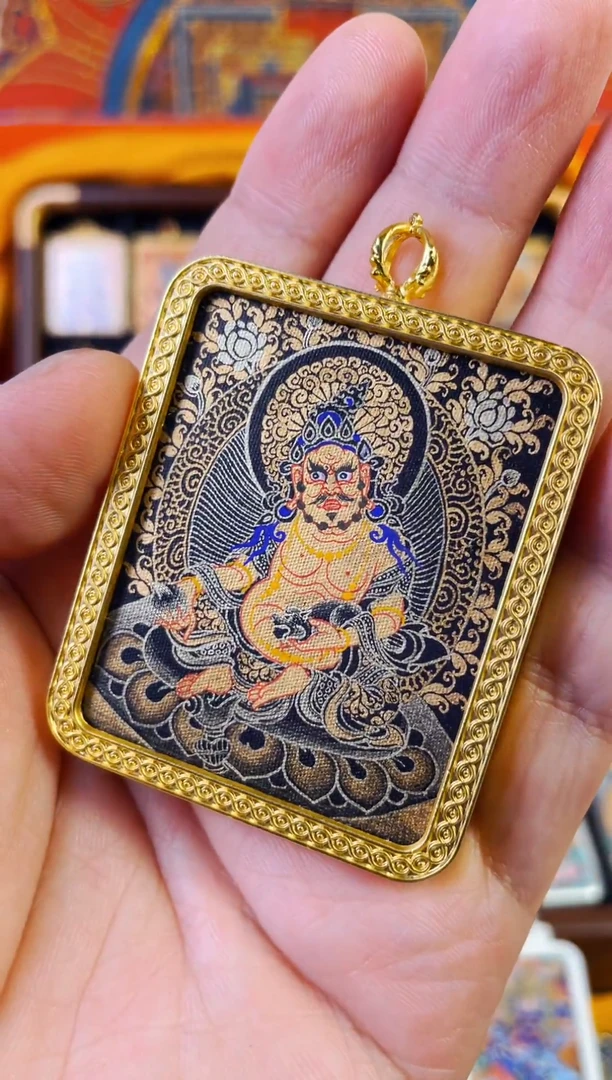 吊坠热贡纯手绘唐卡黑金黄财