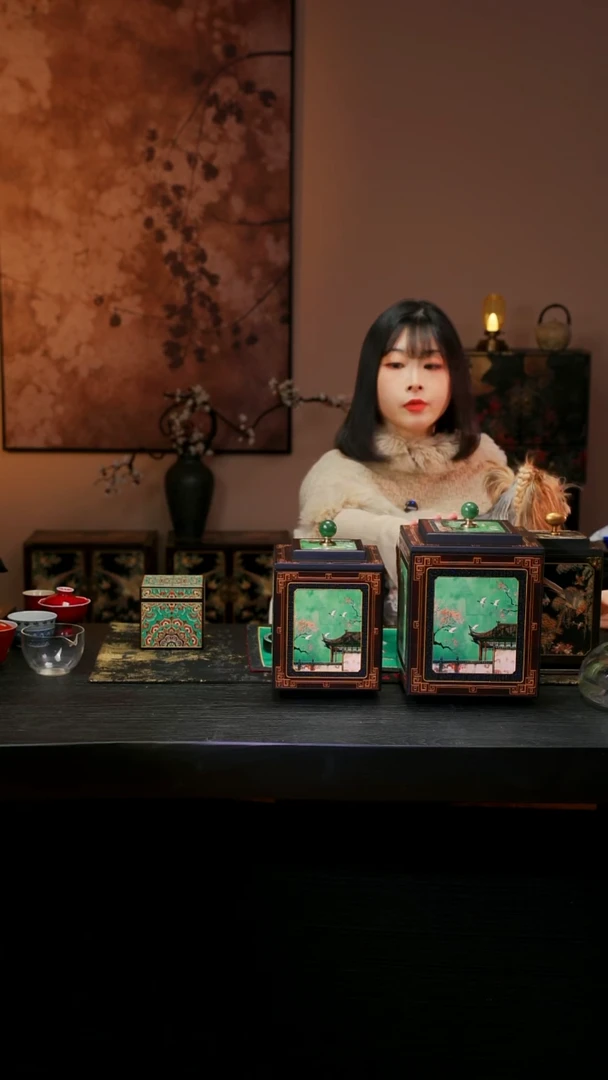 幸*感壹藏贰宝天青瑞鹤18CM茶叶罐