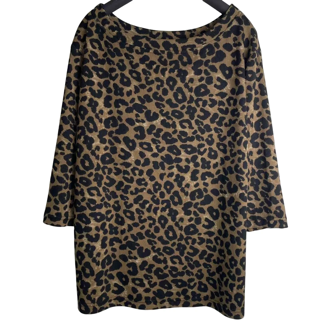 恬小霓（玲玲姐精选）1234/豹纹/一字肩/开叉下摆/上衣/时尚/休闲