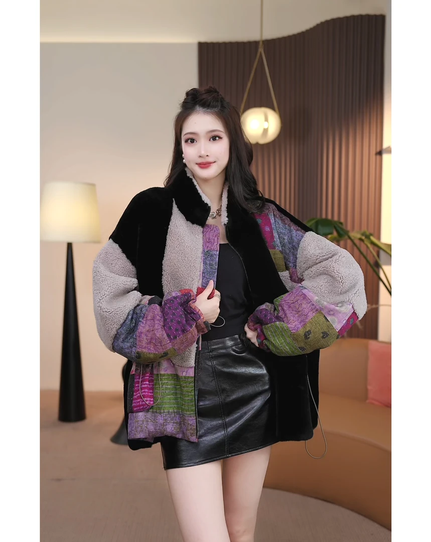 【茅茅专属】T2502冬季新款高定风撞色皮毛一体鹅绒服保暖显瘦外套