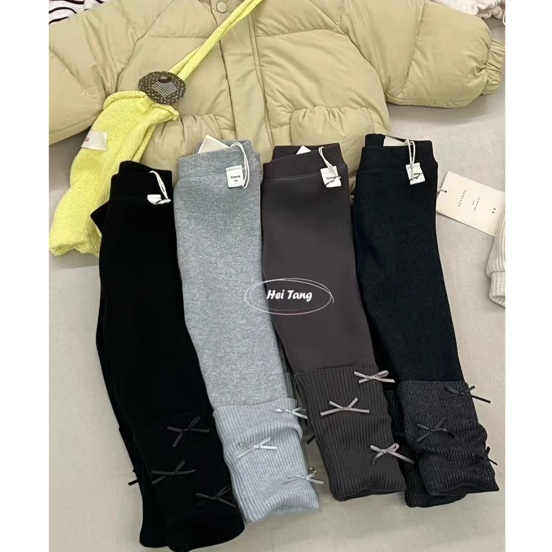 2025新款秋冬女童加绒百搭蝴蝶结打底裤