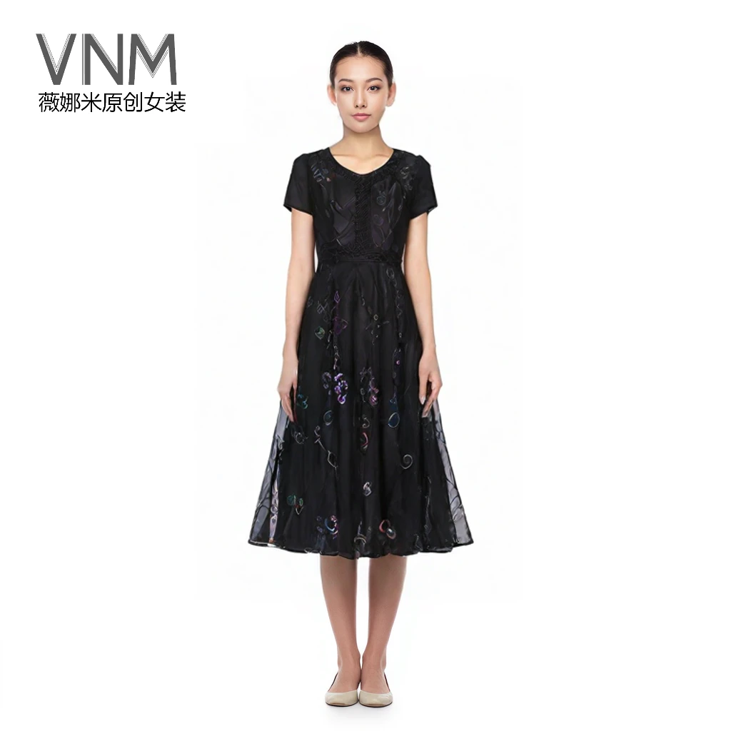 VNM | 805蕾丝绣花碎花妈妈连衣裙夏季洋气显瘦气质修身时尚