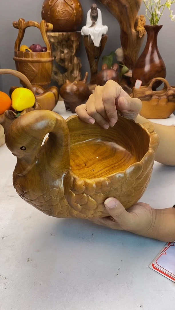 香樟木A42精品天鹅果盆/尺寸26*18*17