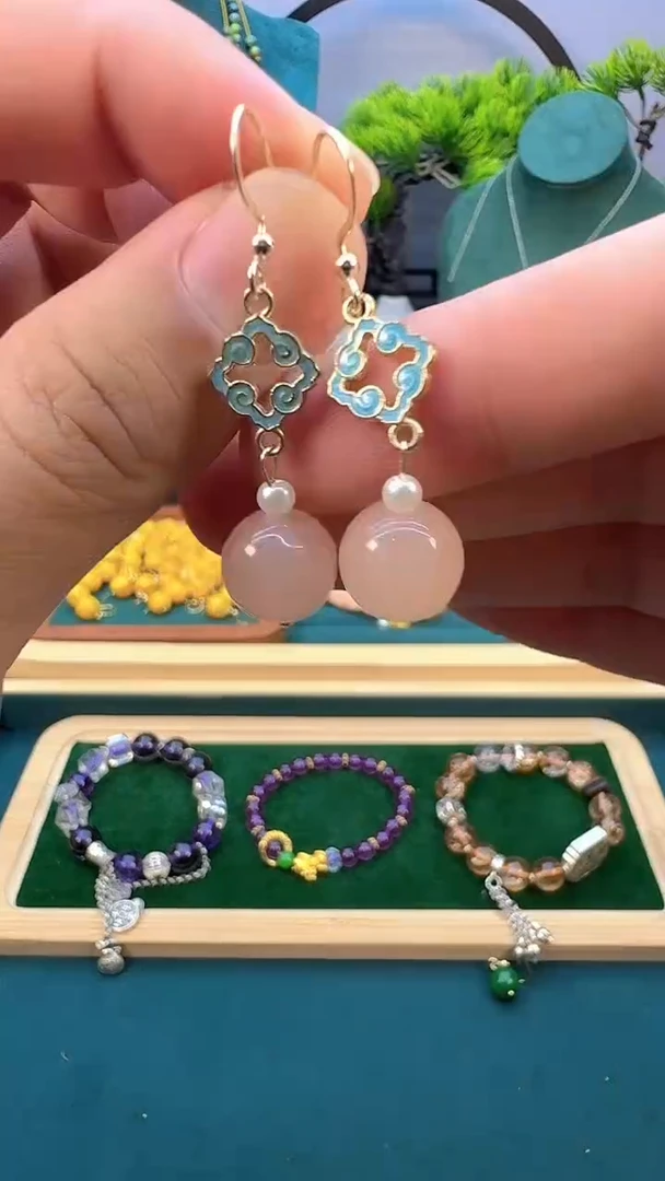 和田玉14K金镶嵌耳饰E50