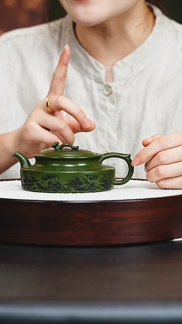 茶壶紫砂宜兴紫砂 古卣华庭 绿泥 汪东升h304