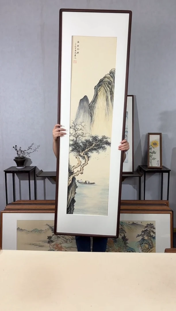 国画手绘*扁舟吟兴*52*172cm带框发货