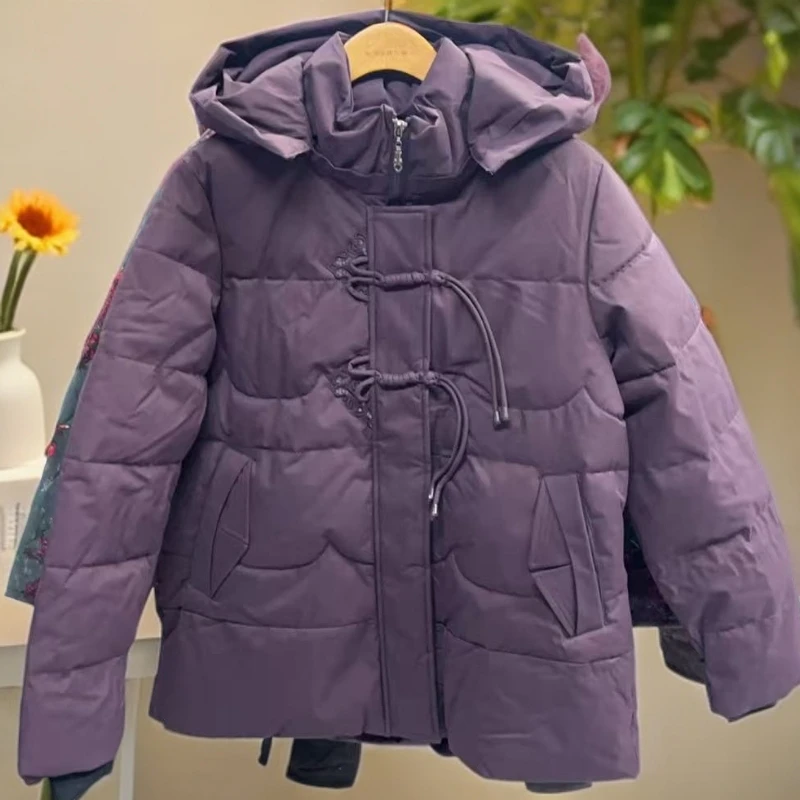 946-百搭加绒棉服中长厚中老年女装口袋紫色女士