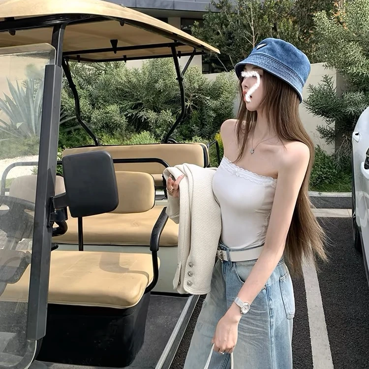 纯欲辣妹弹力蕾丝边抹胸背心打底百搭修身内搭显瘦带胸垫上衣