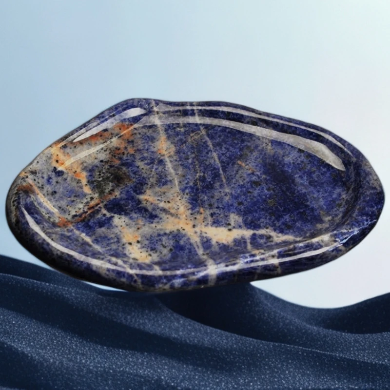 天然宝石大理石高级托盘雪茄缸蓝奢石烟灰缸大号轻奢景泰蓝怕摆件