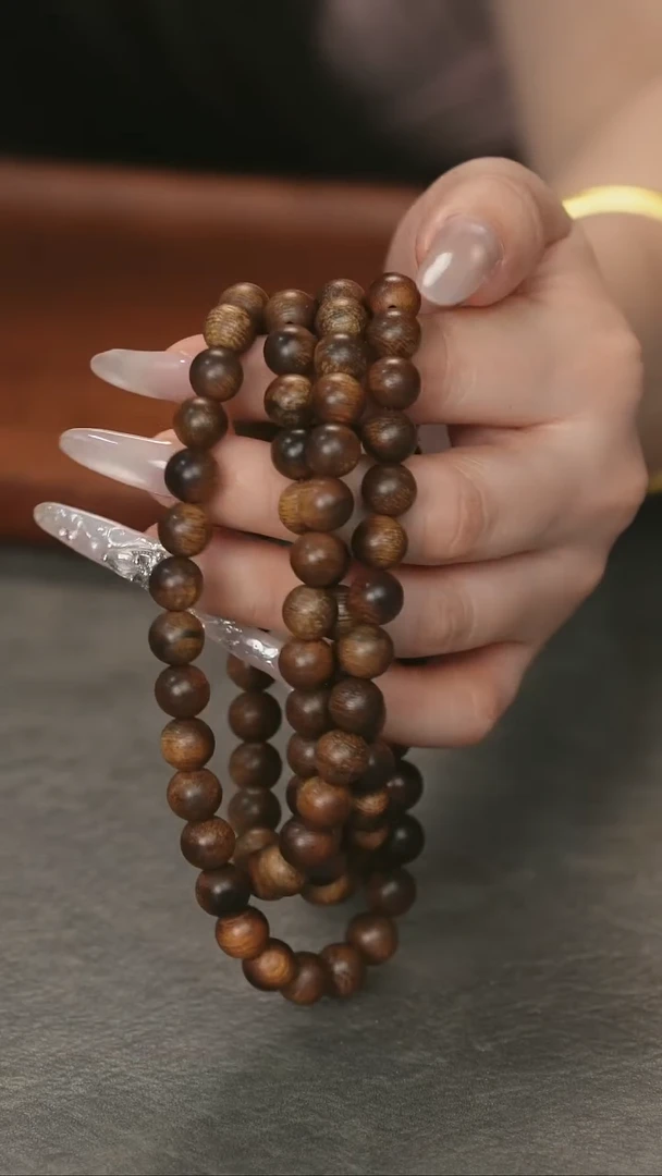 沉香手串越南富森红土红油瘤疤玉化古董料0.8*108颗沉水收藏品