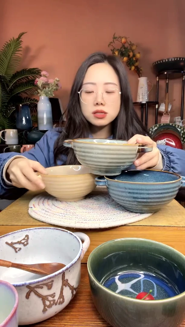 陶瓷6英寸双耳面碗 3件 微瑕疵