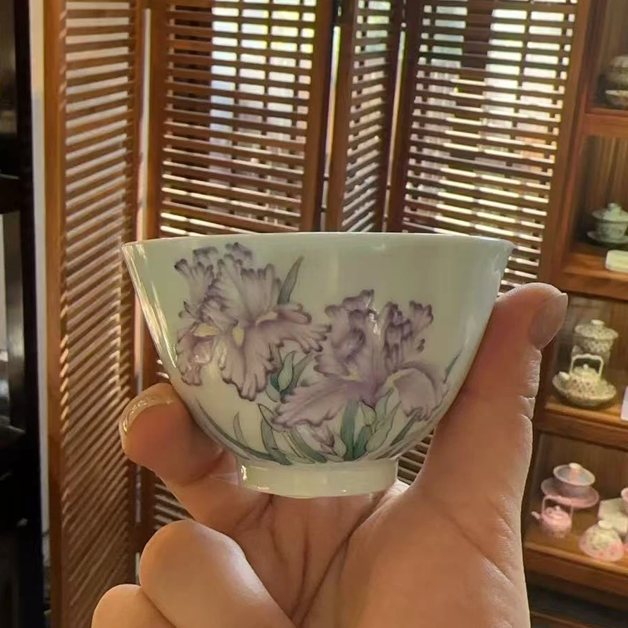 【珽珽溯源】溢珍堂 珍珠白釉鸢尾花撇口杯 瓷器茶周边