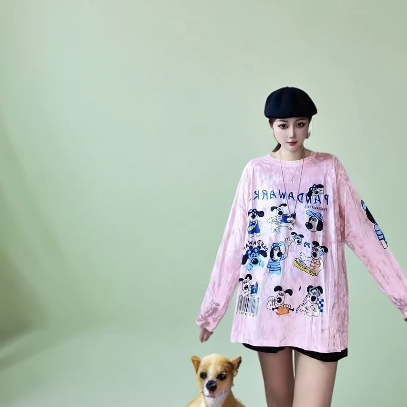 (AN.)潮牌钻石丝绒休闲显瘦百搭宽松中长款时尚小狗长袖2190