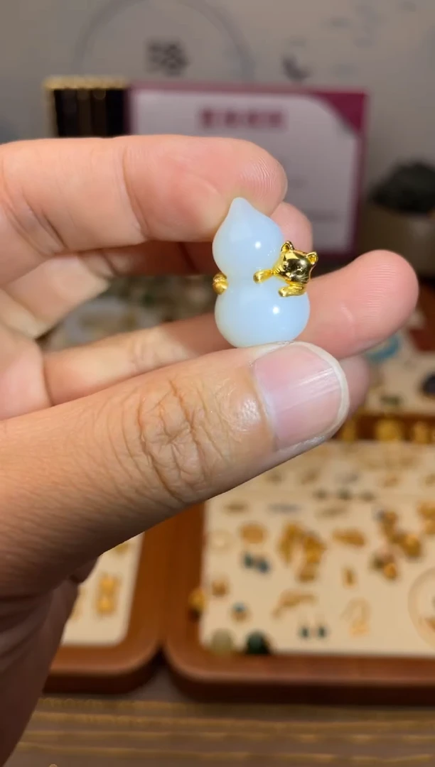 和田玉18K金镶嵌吊坠(不含链)白玉葫芦