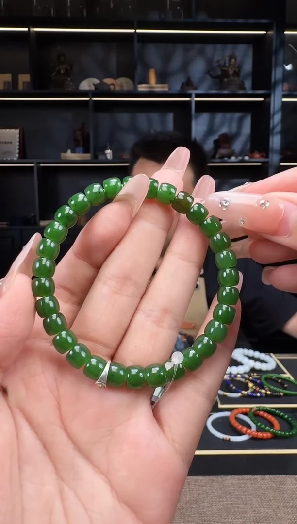 和田玉未镶嵌颈饰7.5mm碧玉极致手串 黄