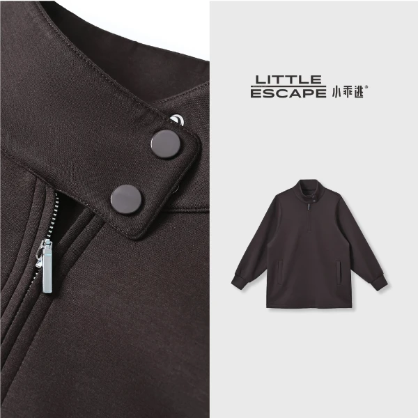 小乖逃双色！休闲舒适咖色卫衣长款高领立领宽松M9311