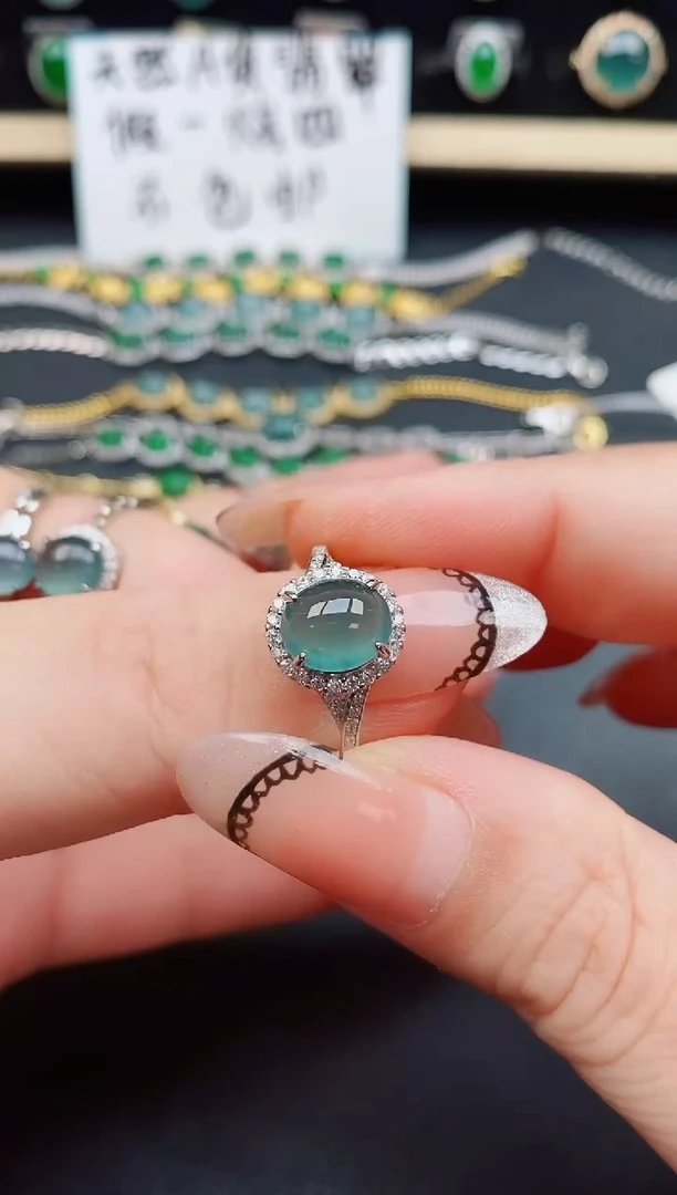 翡翠戒指银S925镶嵌0850