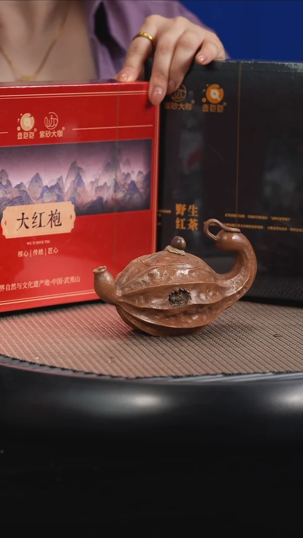 茶壶紫砂【FB016】丝瓜壶+2份茶叶+松竹画宜兴紫砂ZWP