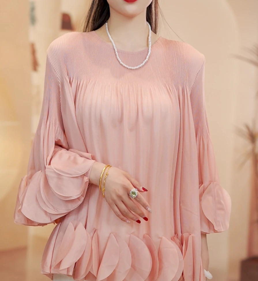 褶皱设计感荷叶边宽松上衣气质七分袖洋气衬衫女2025夏季新款