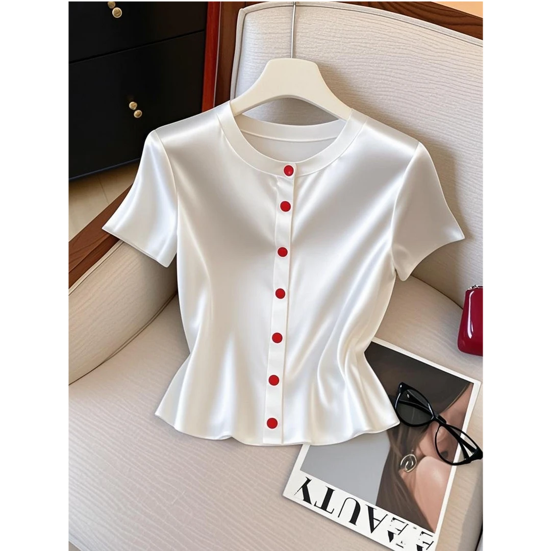 2025夏季新款精致时尚洋气气质收腰显瘦百搭设计感小众上衣T恤女