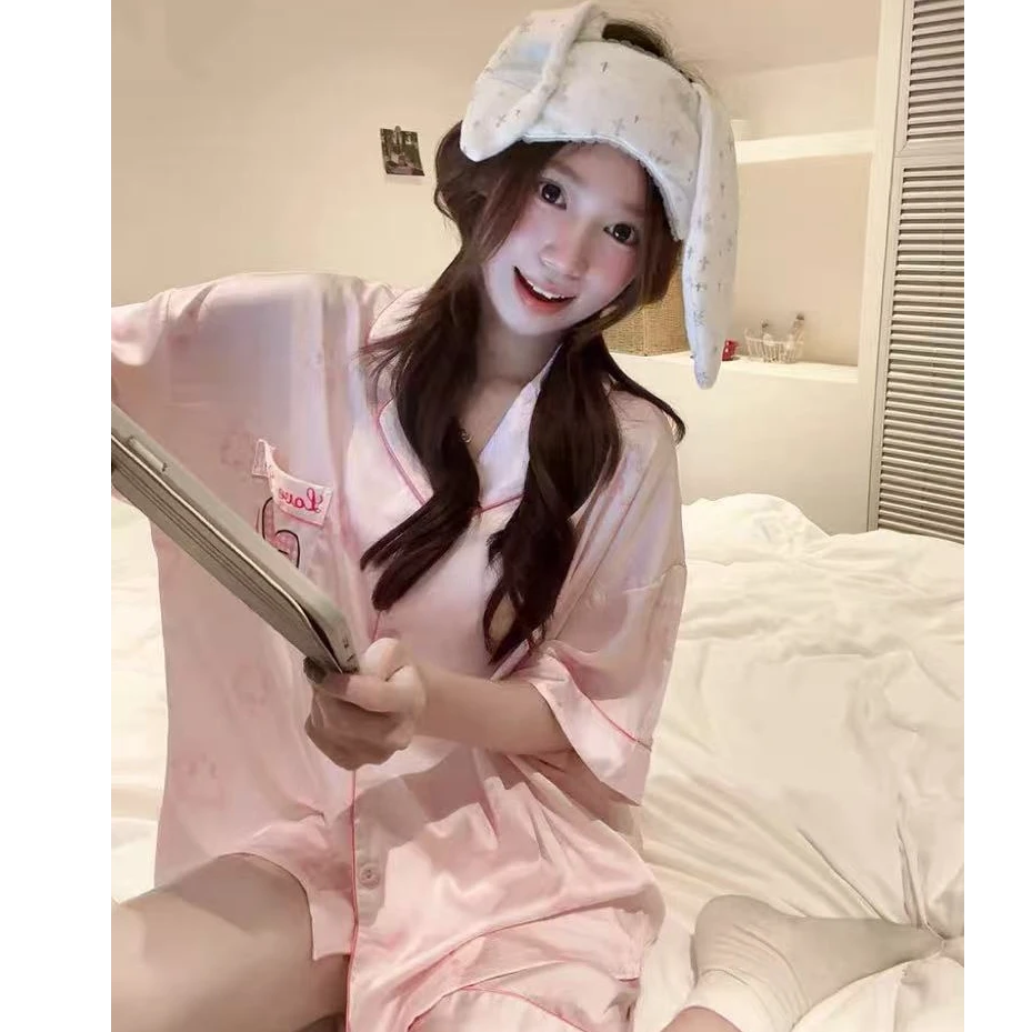 爆款冰丝大码短袖套装夏天带胸垫玛丽猫夏季可薄款睡衣新款家居服