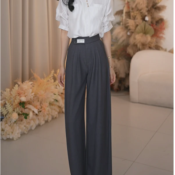 Basic House/百家好显瘦休闲裤高腰直筒时尚百搭气质B1335B5JX92