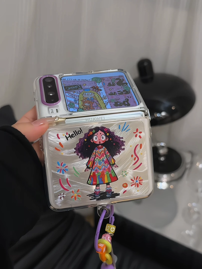 【华为purax系列】涂鸦女孩卷发适用华为purax手机壳折叠羽纱透明女
