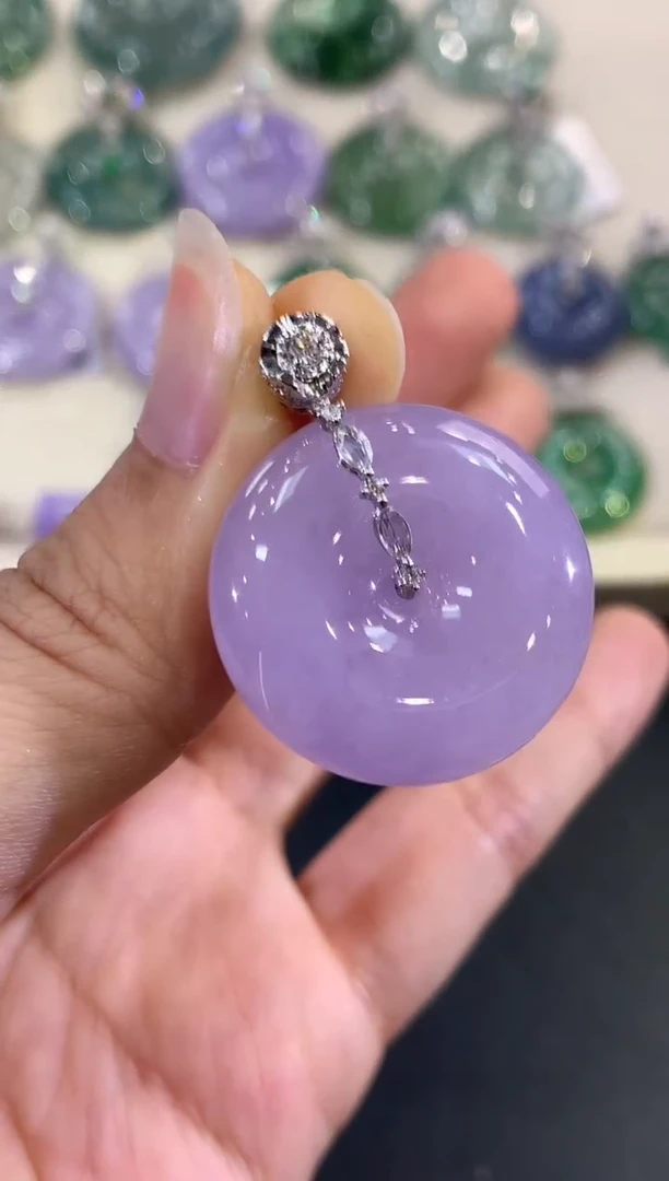 翡翠18K金镶嵌吊坠(不含链)B138紫色有色差