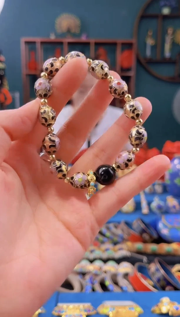 非遗景泰蓝手串 金地枣珠 黑