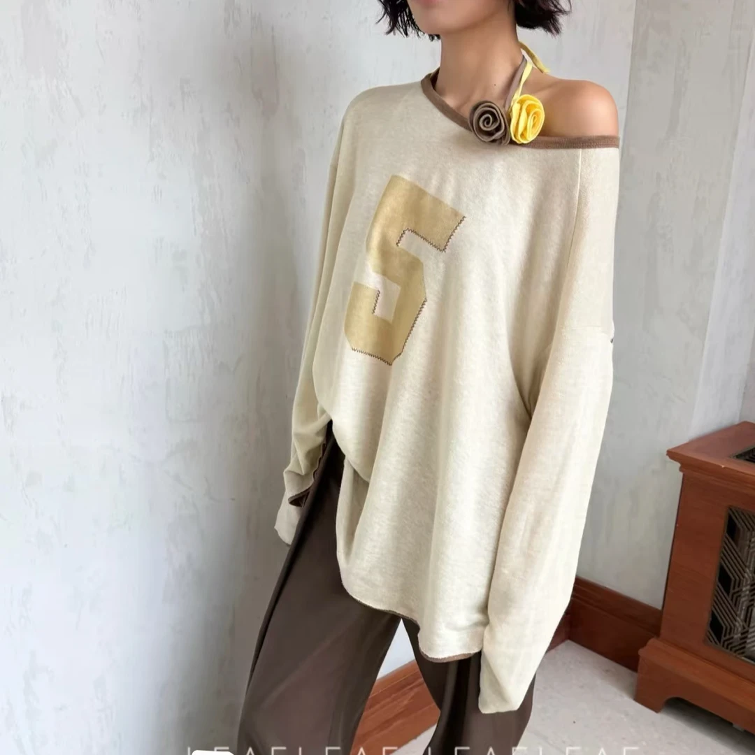 25早春美式复古长袖5号撞色圆领长袖T恤休闲时尚网红