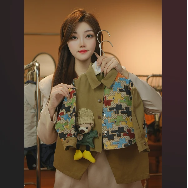 (现货)2026萌娃儿童休闲韩版设计感时尚宽松卡通玩偶套装24209