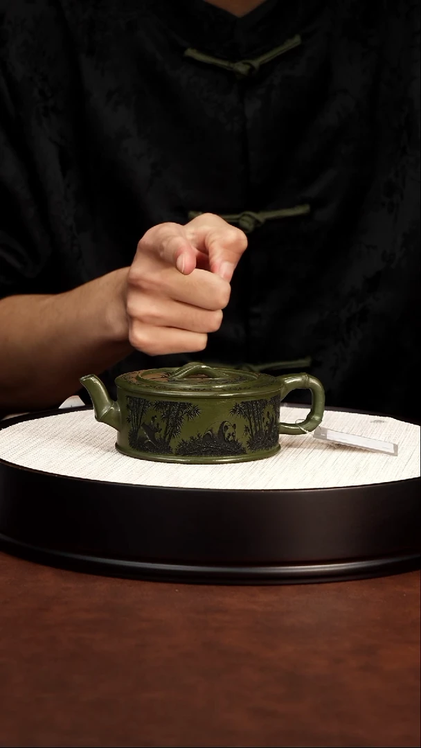 茶杯紫砂 竹段周盘民国绿 左兵