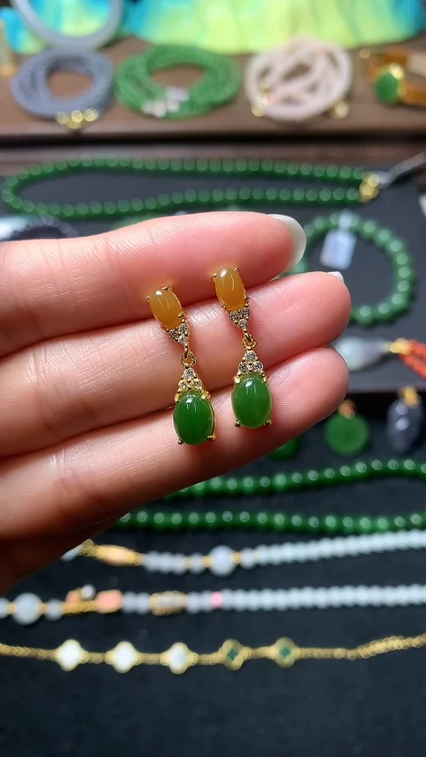 【闪购商品】和田玉耳饰银S925镶嵌耳钉