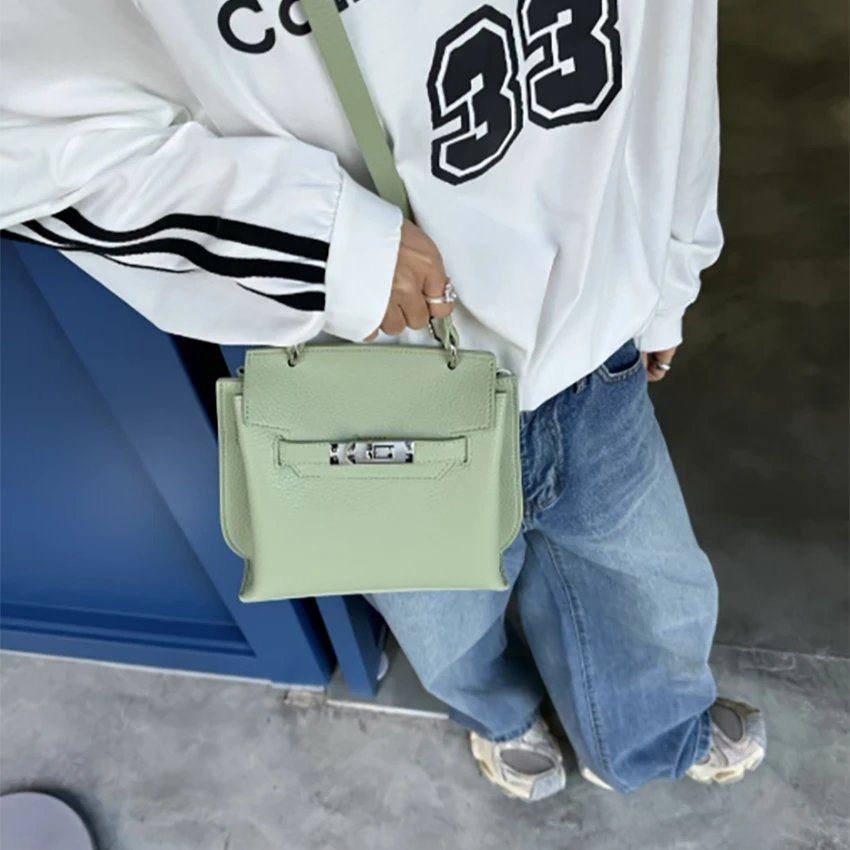 【芝麻集】SK-92578-绿色RAIN.CUN简约单肩腋下手提斜跨女包